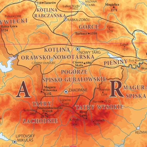 Polskie Góry mapa ścienna 1:800 000 - naklejka, 100x35 cm, ArtGlob